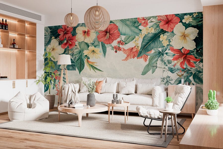 Vibrant blooms brighten the background