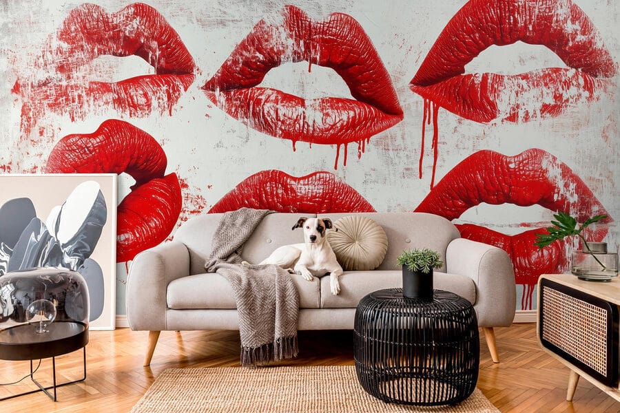 Group of red lips with dripping blood