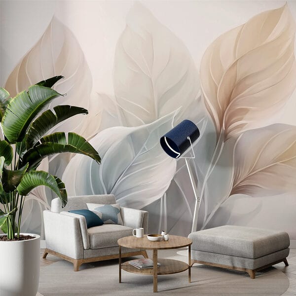 Wall murals Delicate leaves in soft hues (SKU: w03142) Wall murals Wall murals Delicate leaves in soft hues (SKU: w03142)