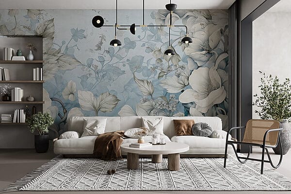 Wallpaper with flowers and leaves Wallpaper with flowers and leaves