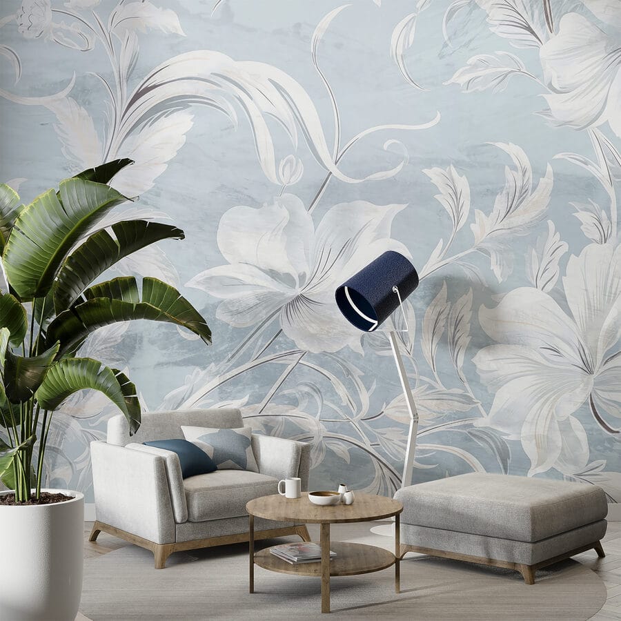 White and grey floral pattern