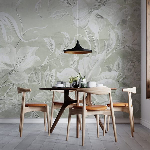 White floral pattern on a wall White floral pattern on a wall