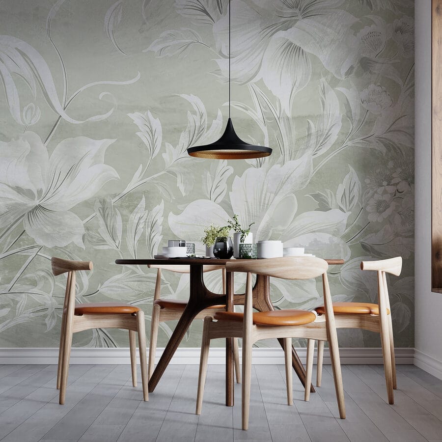 White floral pattern on a wall White floral pattern on a wall