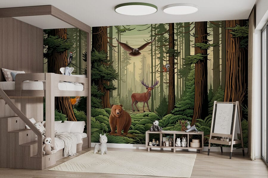 Wall murals Forest with animals and birds