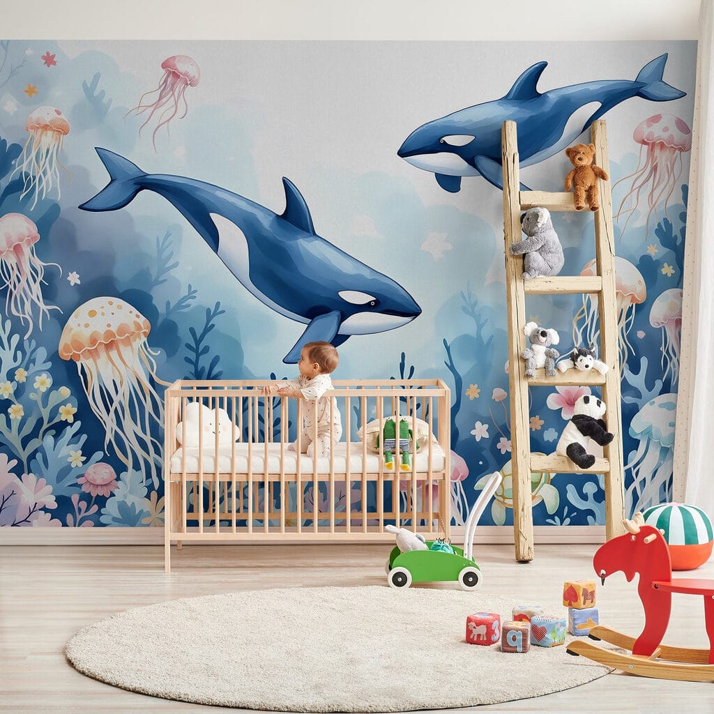 Whale and turtle swimming in the ocean Whale and turtle swimming in the ocean