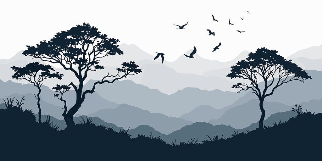 Birds flying over a mountain range Birds flying over a mountain range