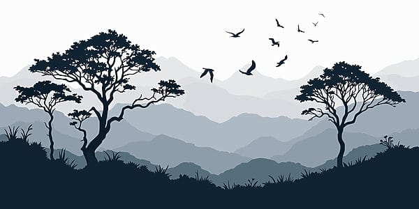 Birds flying over a mountain range Birds flying over a mountain range
