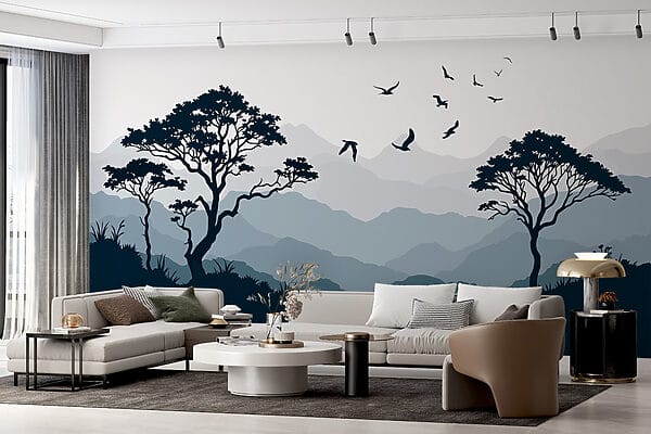 Birds flying over a mountain range Birds flying over a mountain range