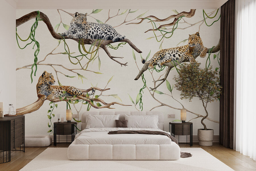 Wall murals Group of leopards lying on branches