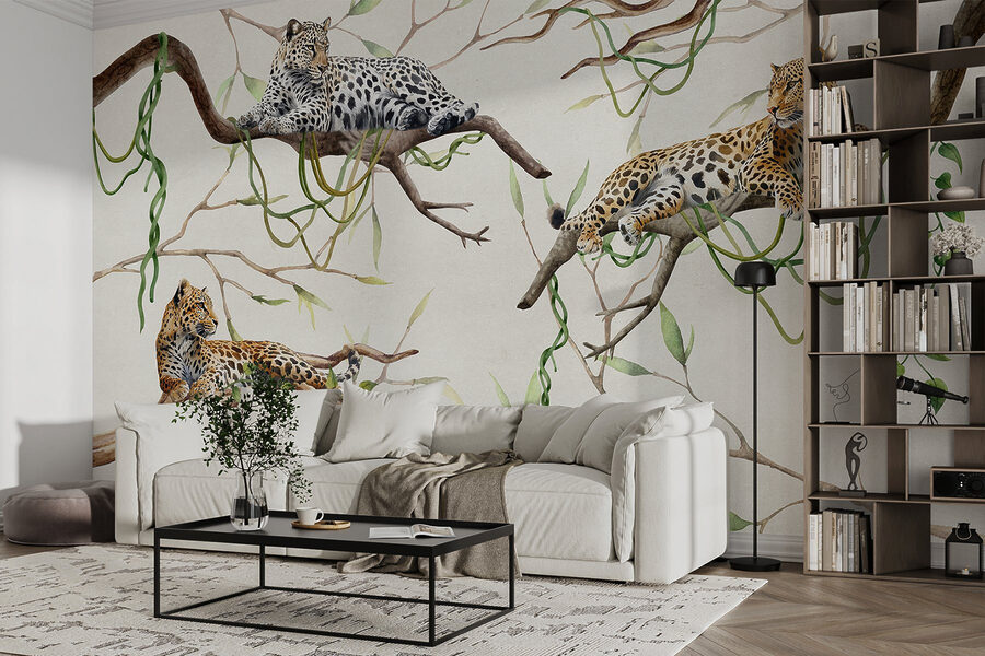 Wall murals Group of leopards lying on branches - Image 3