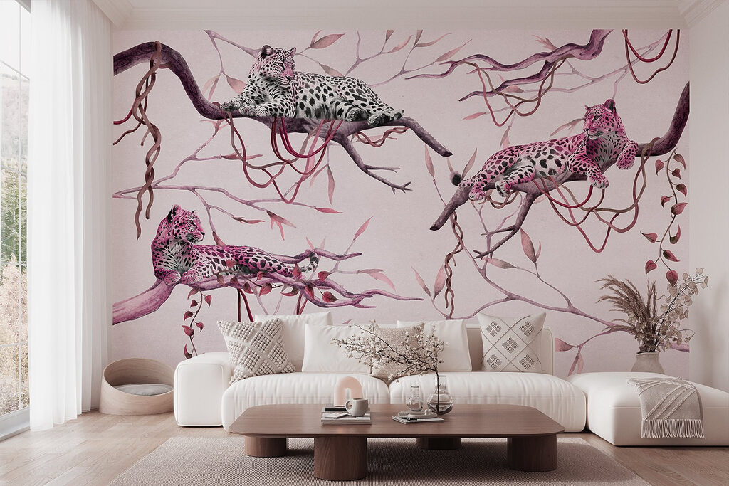 Group of leopards lying on a tree branch