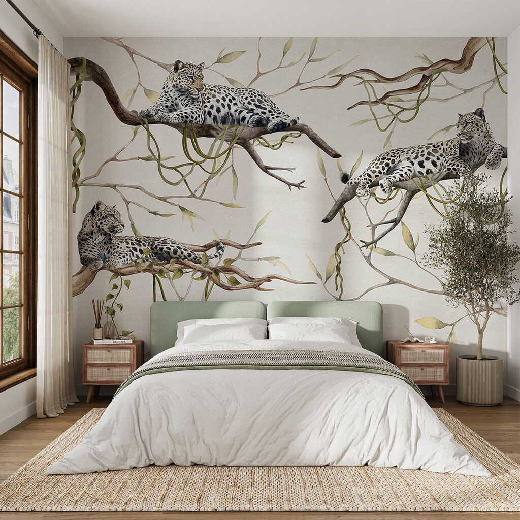 Group of leopards lying on branches