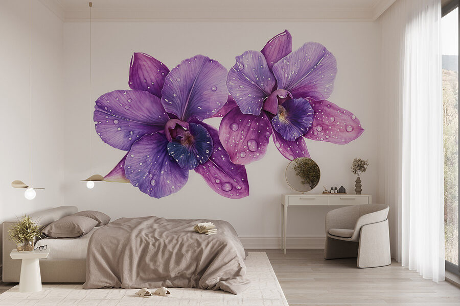 Purple flowers with water drops on them