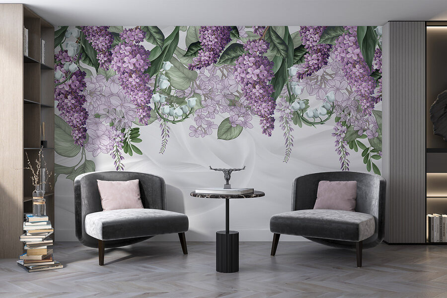 Lavender blooms on soft fabric background