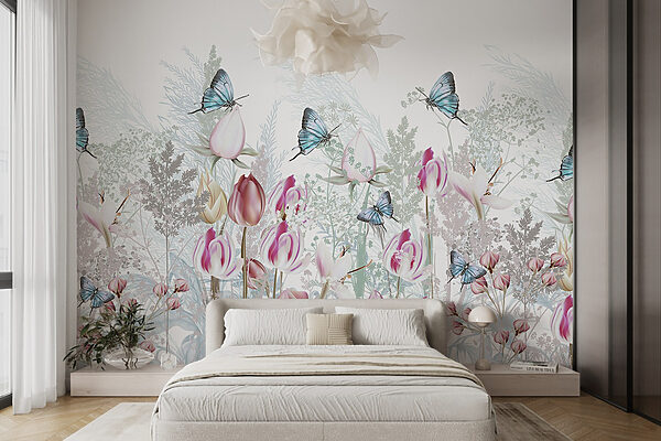 Fluttering butterflies among blooming flowers. Fluttering butterflies among blooming flowers.