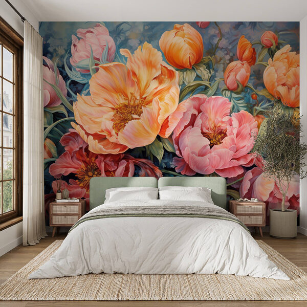 Painting of flowers on a blue background Painting of flowers on a blue background