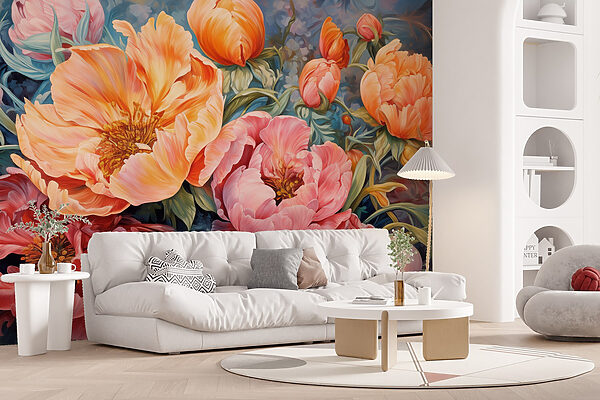 Painting of flowers on a blue background Painting of flowers on a blue background