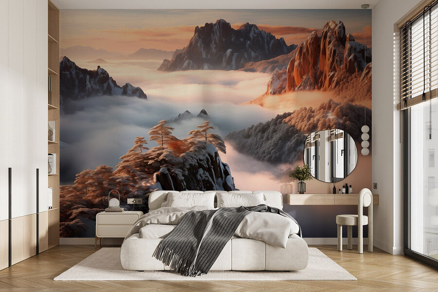 Wall murals Mountain range with snow and clouds - Image 2