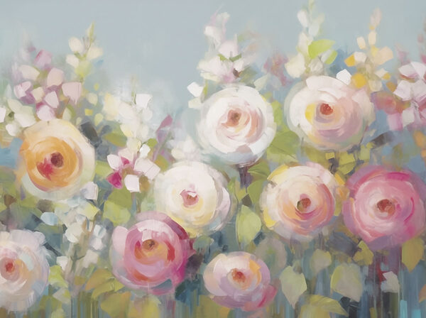 Painting of flowers on a blue background Painting of flowers on a blue background