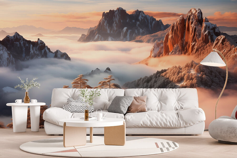 Wall murals Mountain range with snow and clouds - Image 6