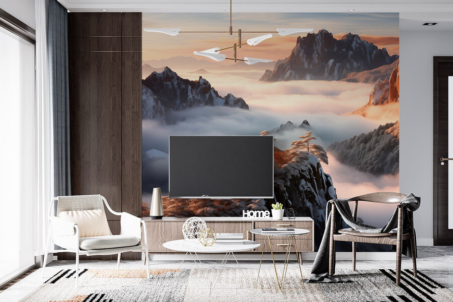 Wall murals Mountain range with snow and clouds - Image 7