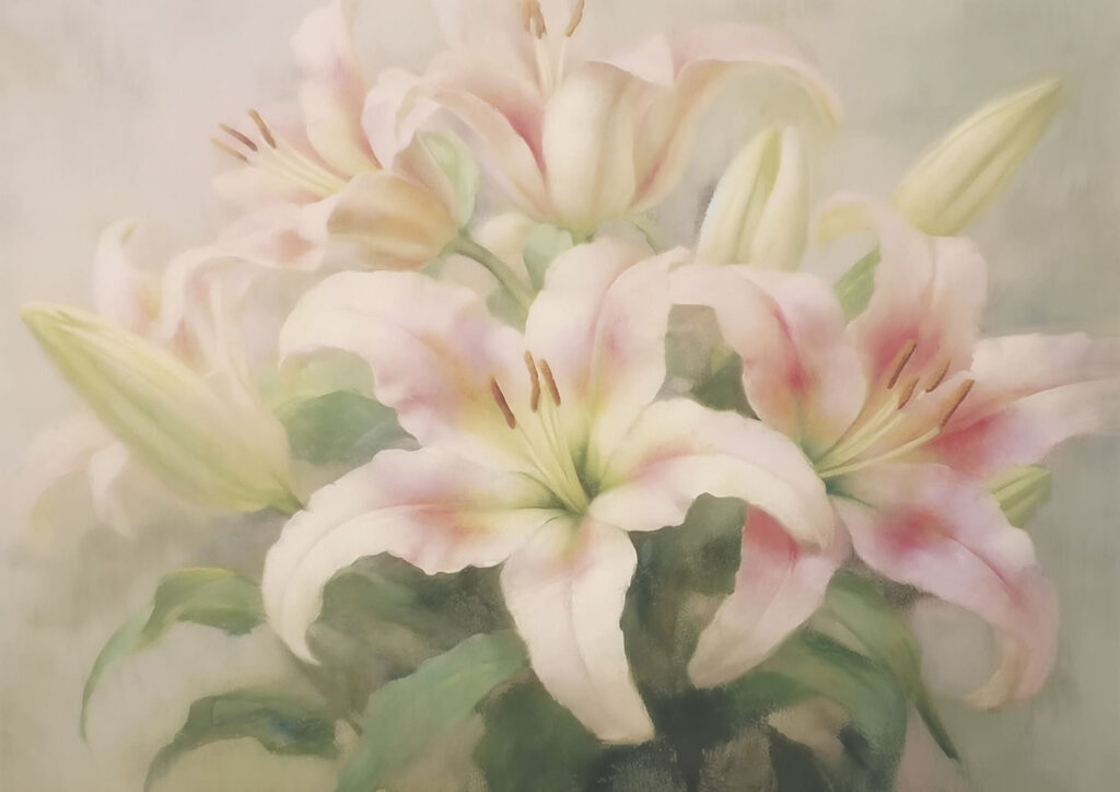 Painting of a group of pink flowers Painting of a group of pink flowers
