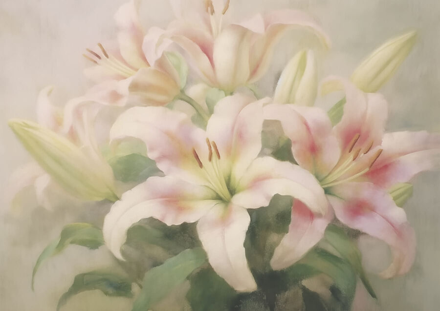 Painting of a group of pink flowers