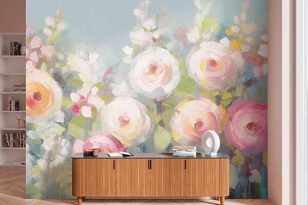 Painting of flowers on a blue background Painting of flowers on a blue background