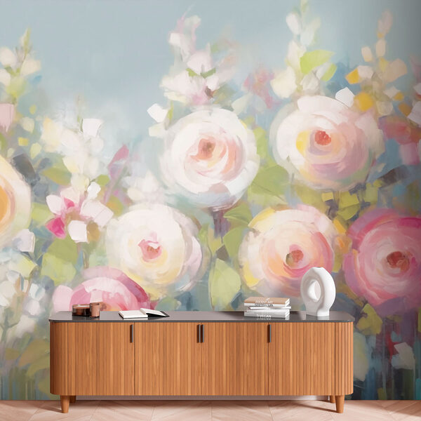 Painting of flowers on a blue background Painting of flowers on a blue background