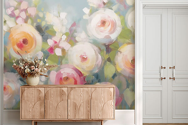 Painting of flowers on a blue background Painting of flowers on a blue background