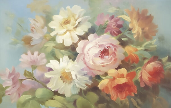 Painting of flowers on a blue background Painting of flowers on a blue background