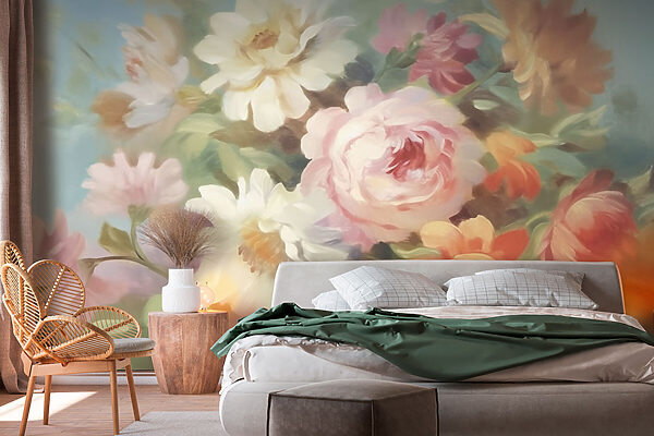 Painting of flowers on a blue background Painting of flowers on a blue background