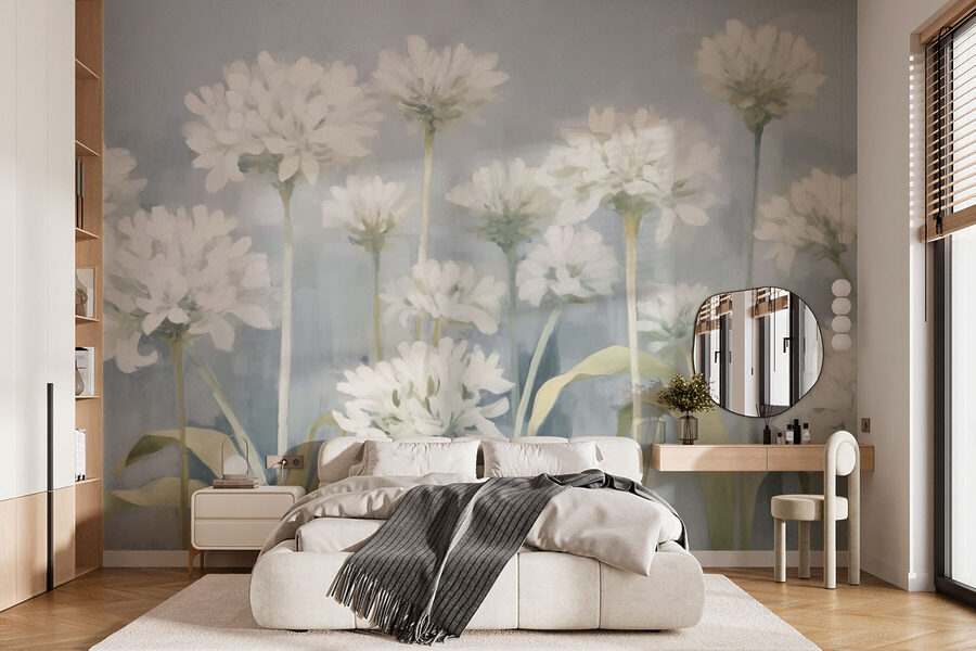 Wall murals Painting of white flowers