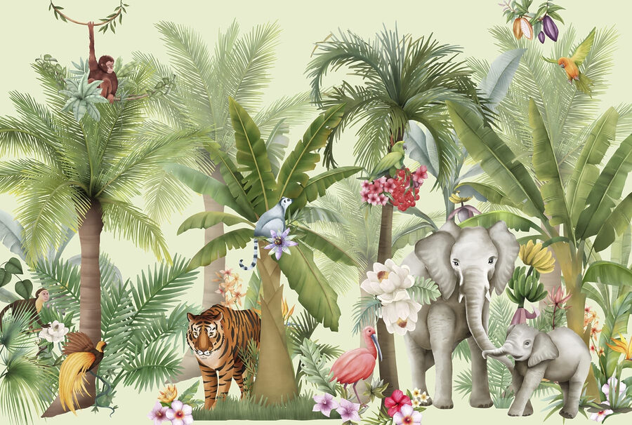 Wallpaper with animals and birds