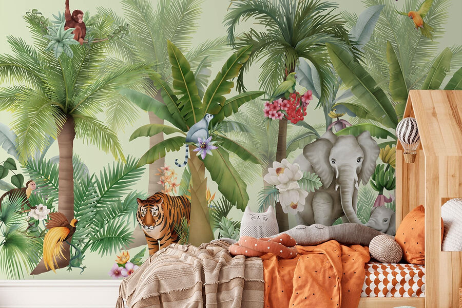 Wallpaper with animals and birds