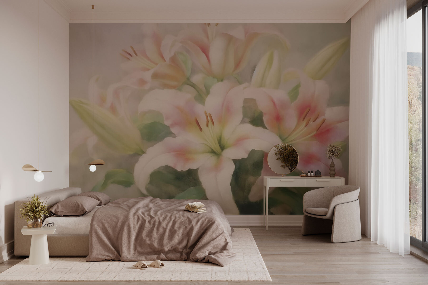 Painting of a group of pink flowers Painting of a group of pink flowers