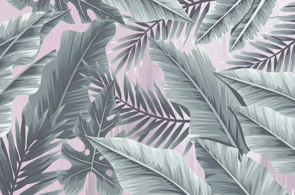 Leafy patterns in cool tones. Leafy patterns in cool tones.