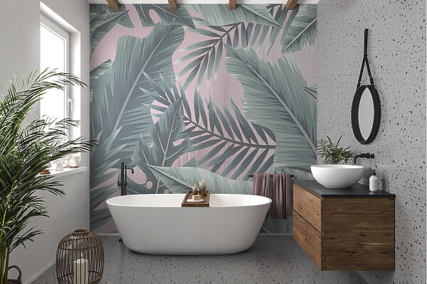 Leafy patterns in cool tones. Leafy patterns in cool tones.