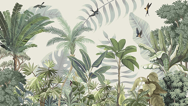 Wallpaper with tropical plants and birds Wallpaper with tropical plants and birds