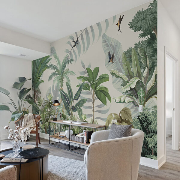 Wallpaper with tropical plants and birds Wallpaper with tropical plants and birds