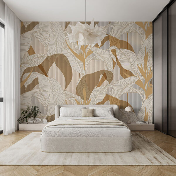 Wallpaper with leaves and flowers Wallpaper with leaves and flowers