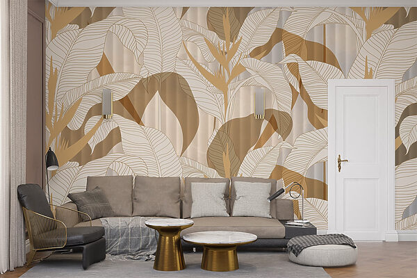 Wallpaper with leaves and flowers Wallpaper with leaves and flowers