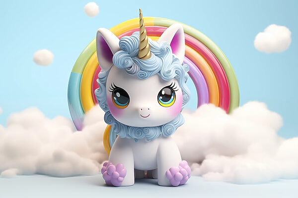 Toy unicorn with a rainbow in the background Toy unicorn with a rainbow in the background