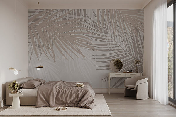 Soft hues of palm leaves intertwine. Soft hues of palm leaves intertwine.