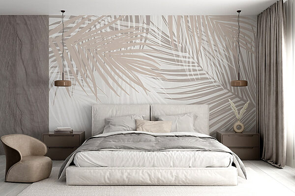 Soft hues of palm leaves intertwine. Soft hues of palm leaves intertwine.