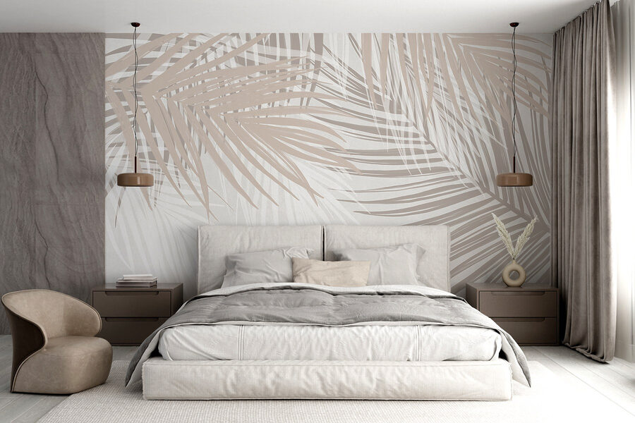 Soft hues of palm leaves intertwine.