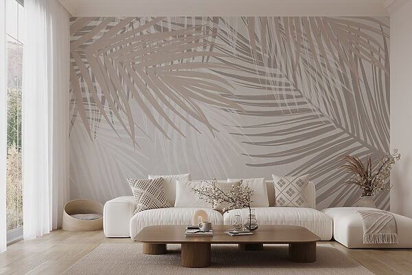 Soft hues of palm leaves intertwine. Soft hues of palm leaves intertwine.