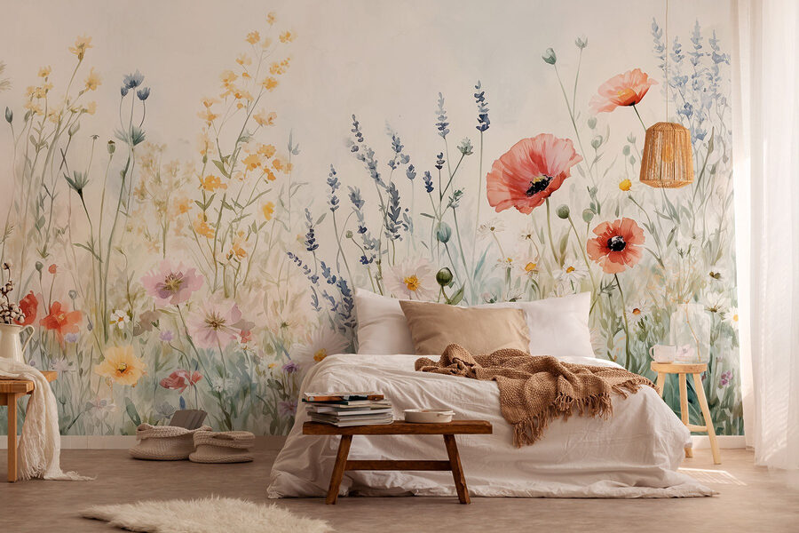 Wall murals Painting of flowers in a field
