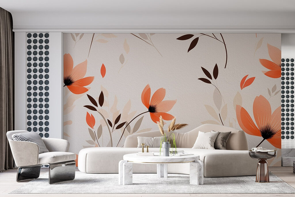 Wallpaper with flowers and leaves Wallpaper with flowers and leaves