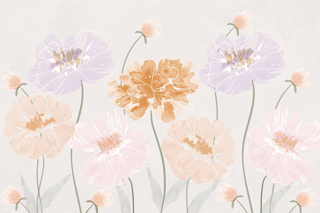 Group of flowers with leaves Group of flowers with leaves